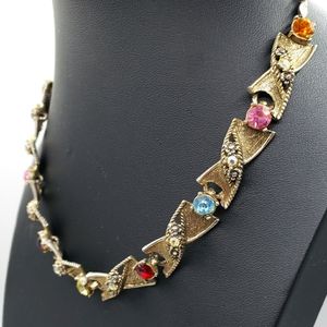 Vintage Rhinestone Choker Necklace Multicolor
